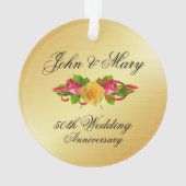 パーソナライズされたバラ・金ゴールド50周年結婚記念 オーナメント (裏面)