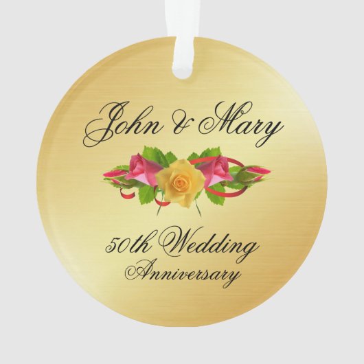 パーソナライズされたバラ・金ゴールド50周年結婚記念 オーナメント (裏面)