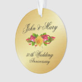 パーソナライズされたバラ・金ゴールド50周年結婚記念 オーナメント (正面)