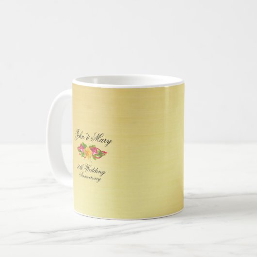 パーソナライズされたバラ・金ゴールド50周年結婚記念 コーヒーマグカップ (正面左)