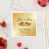 パーソナライズされたバラ・金ゴールド50周年結婚記念 スタンダードカクテルナプキン (インサイチュ)