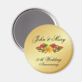 パーソナライズされたバラ・金ゴールド50周年結婚記念 マグネット (正面/裏面)