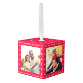 パーソナライズされたバレンタインの贈り物の赤い写数々の真 キューブオーナメント (裏面アングル)