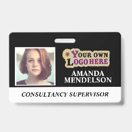 パーソナライズされたバーコード、ロゴ、写真を含むIDラベル バッジ