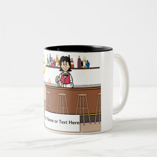 パーソナライズされたバーテンダー – 女性マンガ ツートーンマグカップ (正面右)
