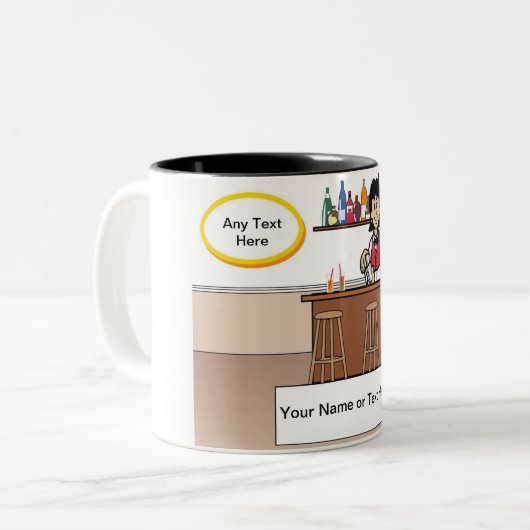 パーソナライズされたバーテンダー – 女性マンガ ツートーンマグカップ (正面左)