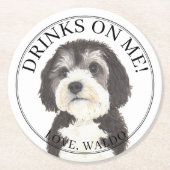 パーソナライズされたバーニードゥードルの結婚式 ラウンドペーパーコースター (正面)