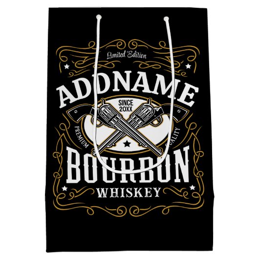 パーソナライズされたバーボン ヴィンテージ銃 ウイスキーラベル ミディアムペーパーバッグ (裏面)
