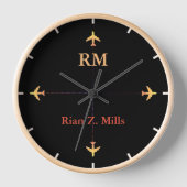 パーソナライズされたパイロット名飛行機Aeroスタイル 壁時計 (正面)