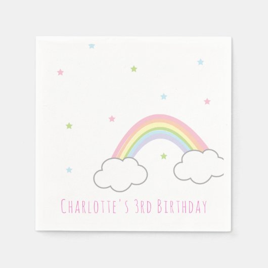 パーソナライズされたパステルシンプルレインボーケーキ誕生日 スタンダードカクテルナプキン (正面)