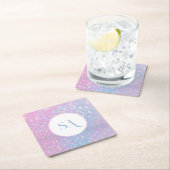 パーソナライズされたパステルピンクのグリッター紙コースター スクエアペーパーコースター (インサイチュ)
