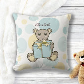 パーソナライズされたパステルブルーイエローかわいいテディベア クッション