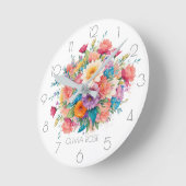 パーソナライズされたパステル水彩花束 ラウンド壁時計 (傾斜)