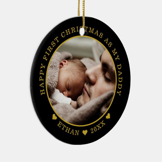 パーソナライズされたパパとベビーの初めてのクリスマス写真 セラミックオーナメント (右)