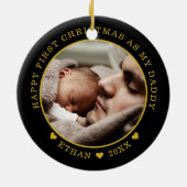 パーソナライズされたパパとベビーの初めてのクリスマス写真 セラミックオーナメント (裏面)