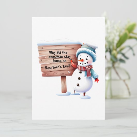 パーソナライズされたパパジョークおもしろい雪だるま年賀状 招待状 (スタンド正面)