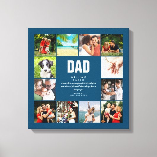パーソナライズされたパパ定義ブルー12フォトコラージュ キャンバスプリント (正面)