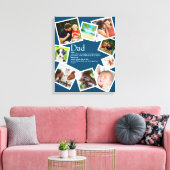 パーソナライズされたパパ定義9フォトコラージブルー キャンバスプリント (インサイチュ (リビング))