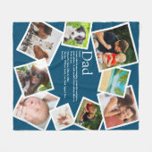 パーソナライズされたパパ定義9フォトコラージブルー フリースブランケット (正面(横))