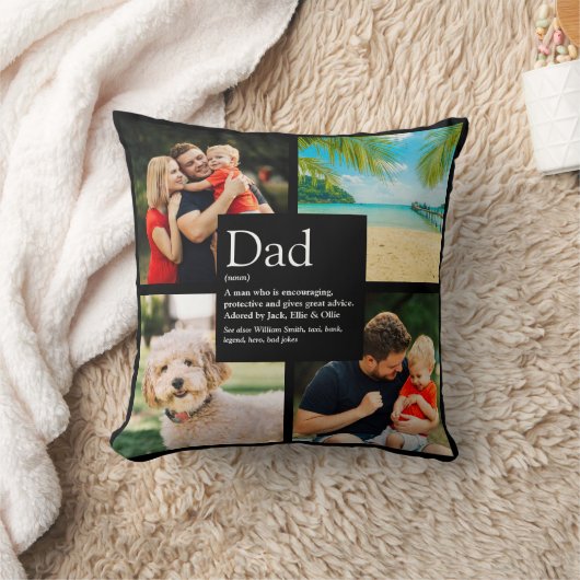 パーソナライズされたパパ父定義4フォトブラック クッション (ブランケット)