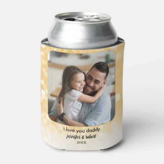 パーソナライズされたパパBod写真ギフト |金ゴールドグリッター 缶クーラー (缶正面)