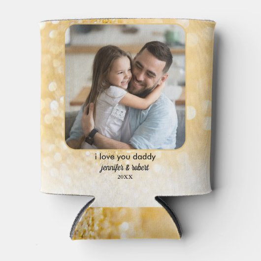 パーソナライズされたパパBod写真ギフト |金ゴールドグリッター 缶クーラー (正面)