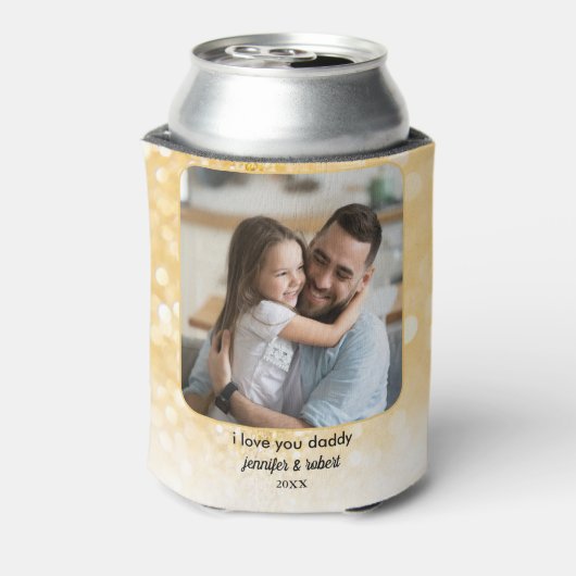 パーソナライズされたパパBod写真ギフト |金ゴールドグリッター 缶クーラー (缶裏面)