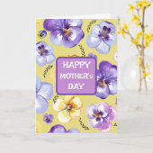 パーソナライズされたパンジー 紫 ラベンダー 黄色 母 カード (黄色い花)