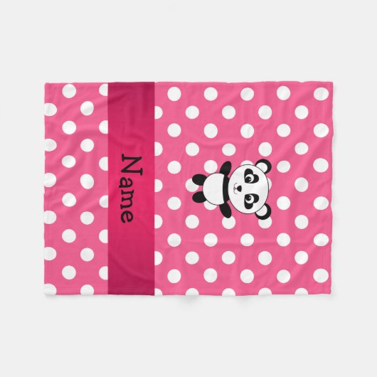 パーソナライズされたパンダピンク白水玉模様 フリースブランケット (正面(横))