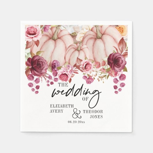 パーソナライズされたパンプキ結婚ンの秋 スタンダードカクテルナプキン (正面)