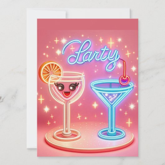 パーソナライズされたパーティータイムのネオン招待状 招待状 (正面)