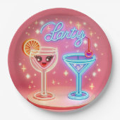 パーソナライズされたパーティータイムネオン招待状 ペーパープレート (正面)