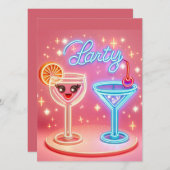 パーソナライズされたパーティータイム ネオン招待状 招待状 (正面/裏面)