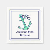 パーソナライズされたパーティーネイビーグリーンいかり航海の スタンダードカクテルナプキン (正面)