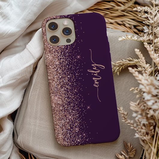 パーソナライズされたパープルローズゴールドグリッター署名 Case-Mate iPhoneケース