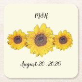 パーソナライズされたヒマワリ結婚オ スクエアペーパーコースター (正面)