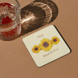 パーソナライズされたヒマワリ結婚オ スクエアペーパーコースター