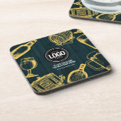 パーソナライズされたビジネスのダークグリーン醸造所テーマ コースター (左側)