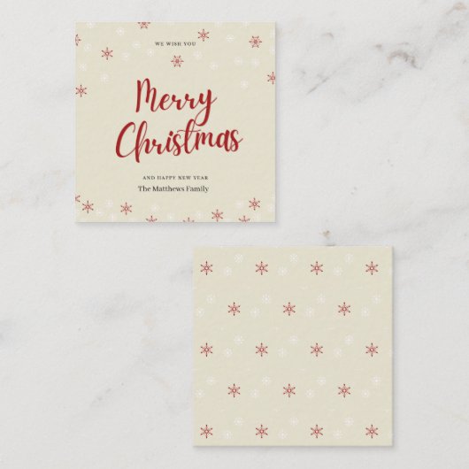 パーソナライズされたビージュスノーフレークメリークリスマス エンクロージャーカード (正面/裏面)