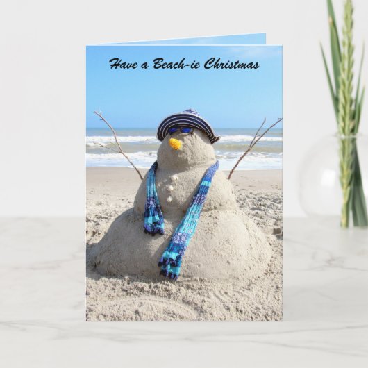 パーソナライズされたビーチの雪だるま砂彫刻 シーズンカード (正面)