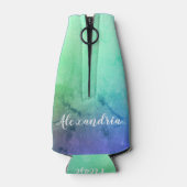 パーソナライズされたビーチゲストレアクアグラデーションブルー ボトルクーラー (裏面)