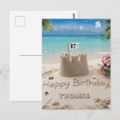 パーソナライズされたビーチサイドの誕生日デザイン ポストカード (正面/裏面)