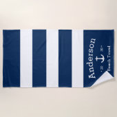 パーソナライズされたビーチタオル – 青と白航海の ビーチタオル (正面)