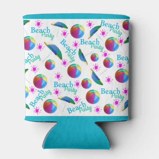 パーソナライズされたビーチパーティー缶テンプレート 缶クーラー (裏面)