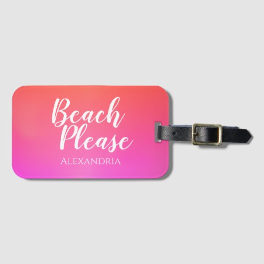 パーソナライズされたビーチピンクオレンジグラデーション色 ラゲッジタグ (正面横)