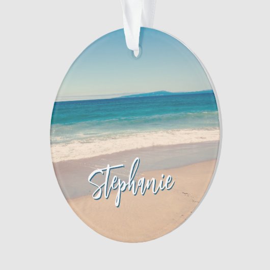 パーソナライズされたビーチ写真海ブルー風光明媚 オーナメント (正面)