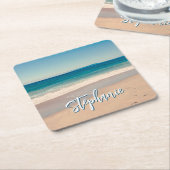 パーソナライズされたビーチ写真海ブルー風光明媚 スクエアペーパーコースター (アングル)
