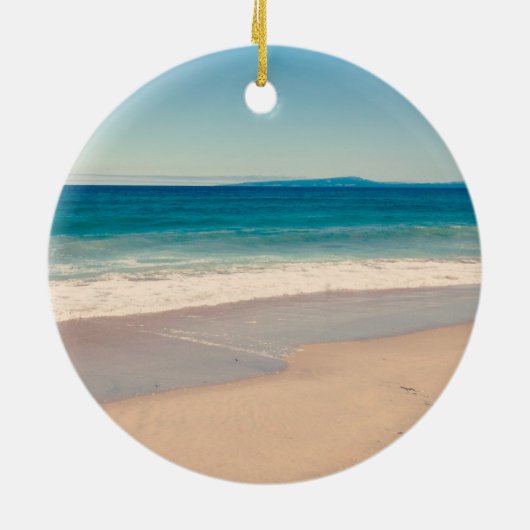 パーソナライズされたビーチ写真海ブルー風光明媚 セラミックオーナメント (裏面)