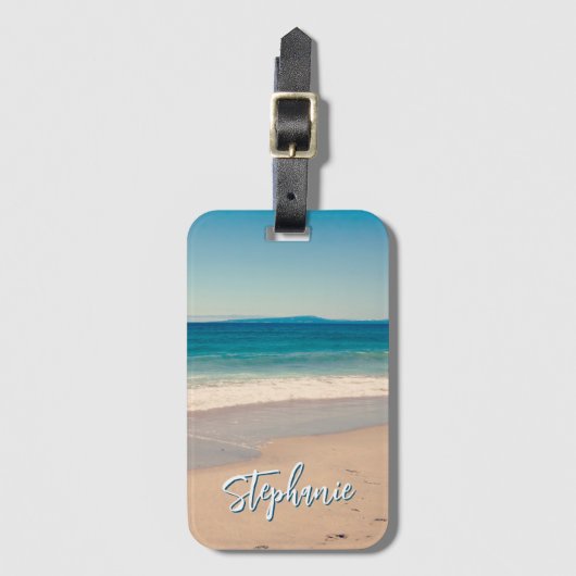 パーソナライズされたビーチ写真海ブルー風光明媚 ラゲッジタグ (正面縦)