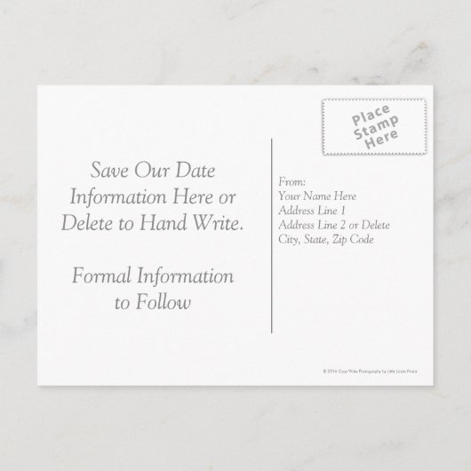 パーソナライズされたビーチ結婚式はがきを保存する 案内ポストカード (裏面)